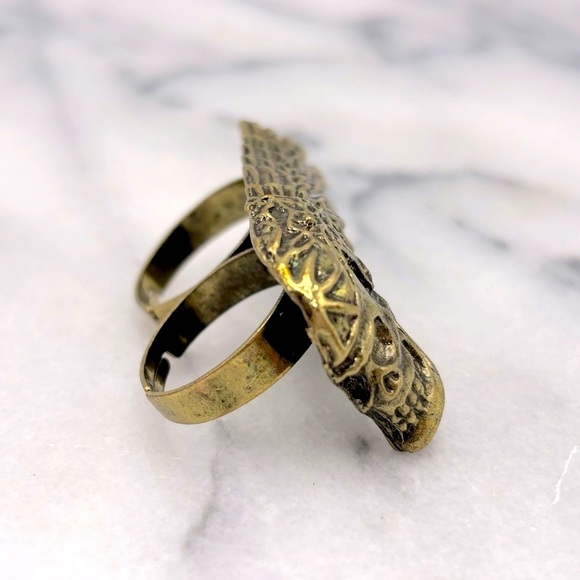 Antique Gold Tone SKULL Duo Finger/Knuckle Ring - Picture 2 of 4